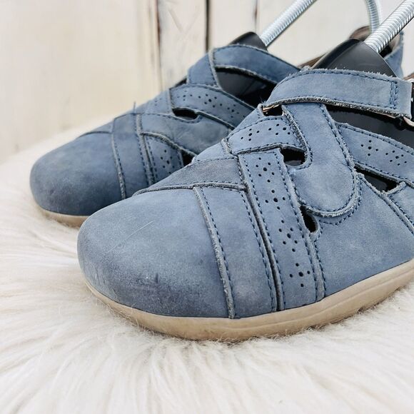 Earth Rapid Teddy Blue Suede Leather Strappy Boho Natural Loafers Shoes Size 10M - Picture 2 of 8